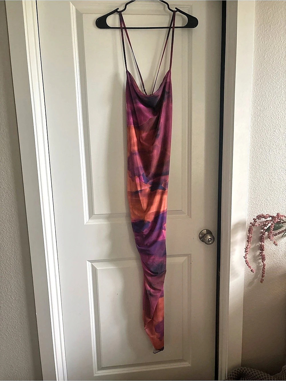 SOLY HUX Women's Tie Dye Cowl Neck Split Hem Bodycon Midi Dress Bodycon Midi